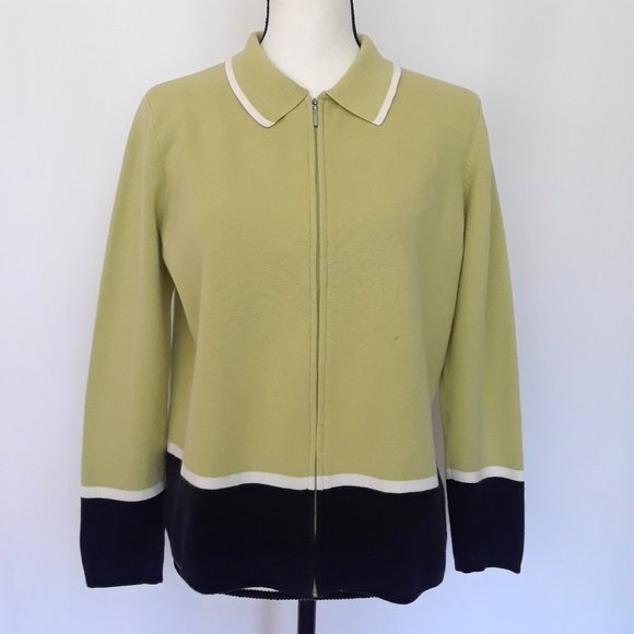 Liz Claiborne Avocado Green Striped Zip Up Sweater - Picture 4 of 10